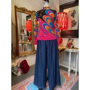 vintage 1960s psychedelic knit top 60s turtleneck op art s/m mod retro print 34